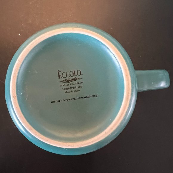 ECCOLO World Traveler Dark Green Stoneware Mug w/ Incised  White Christmas Trees - Picture 6 of 7